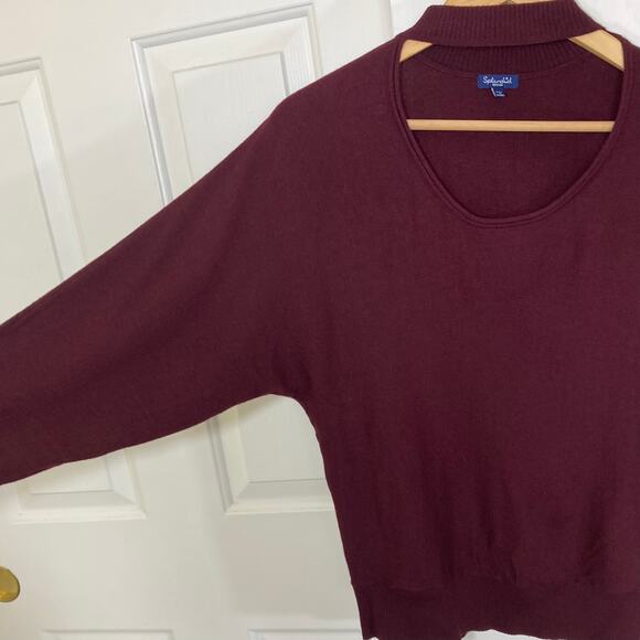 Splendid burgundy reversible sweater, medium soft choker keyhole long sleeve - Picture 7 of 12
